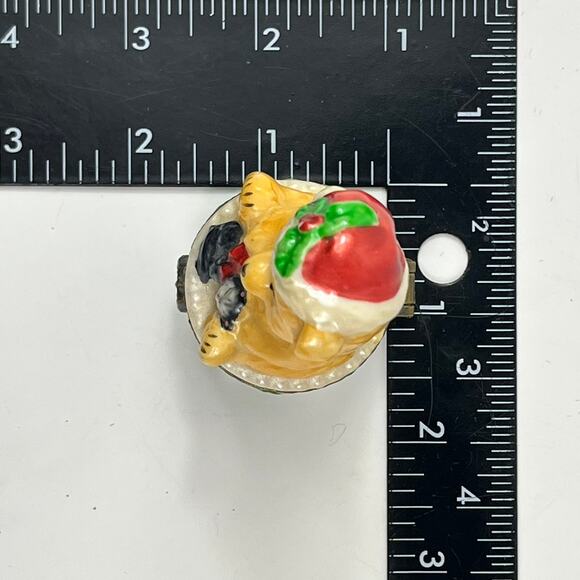 Porcelain Bear Trinket Box Christmas Santa Hat Kitten Holly Hinged Lid Decor - Picture 8 of 9